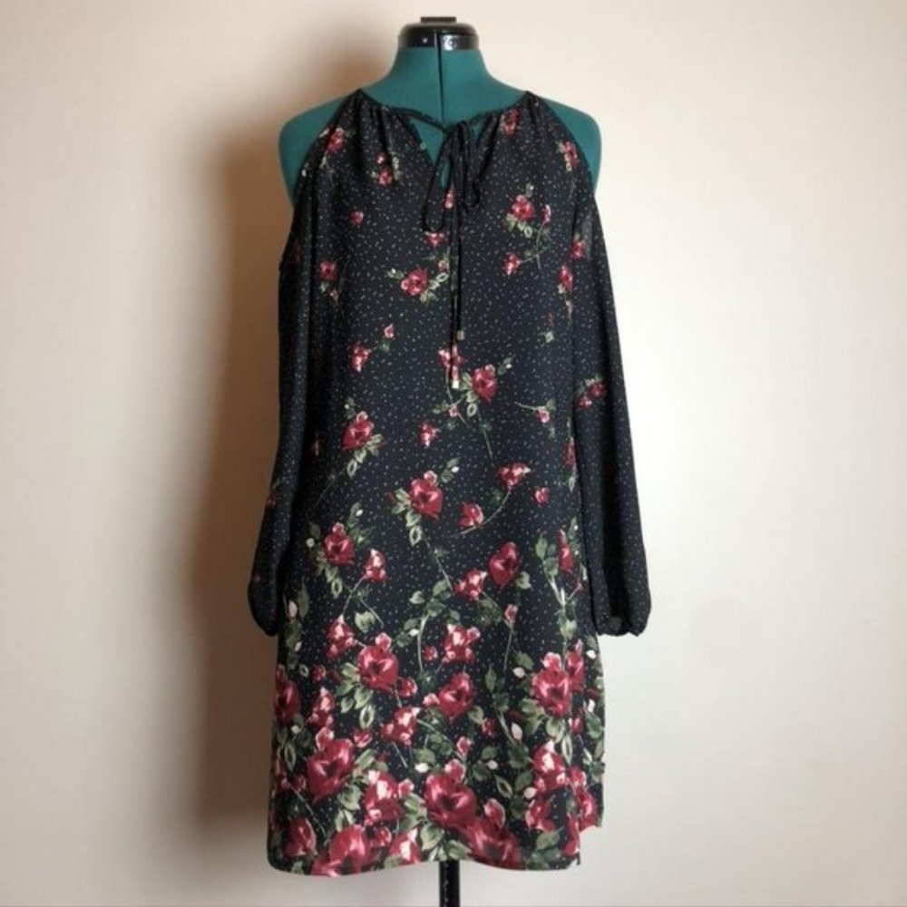 Le Chateau Black Floral Cold-shoulder,Dress, XS